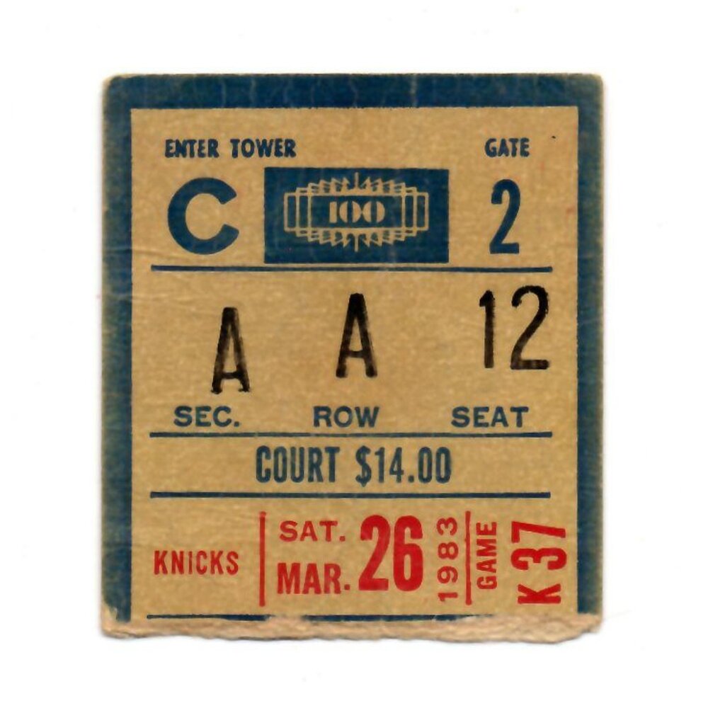 1983 Knicks Ticket Stub Section A Row A Seat 12 Court Madison Square Garden